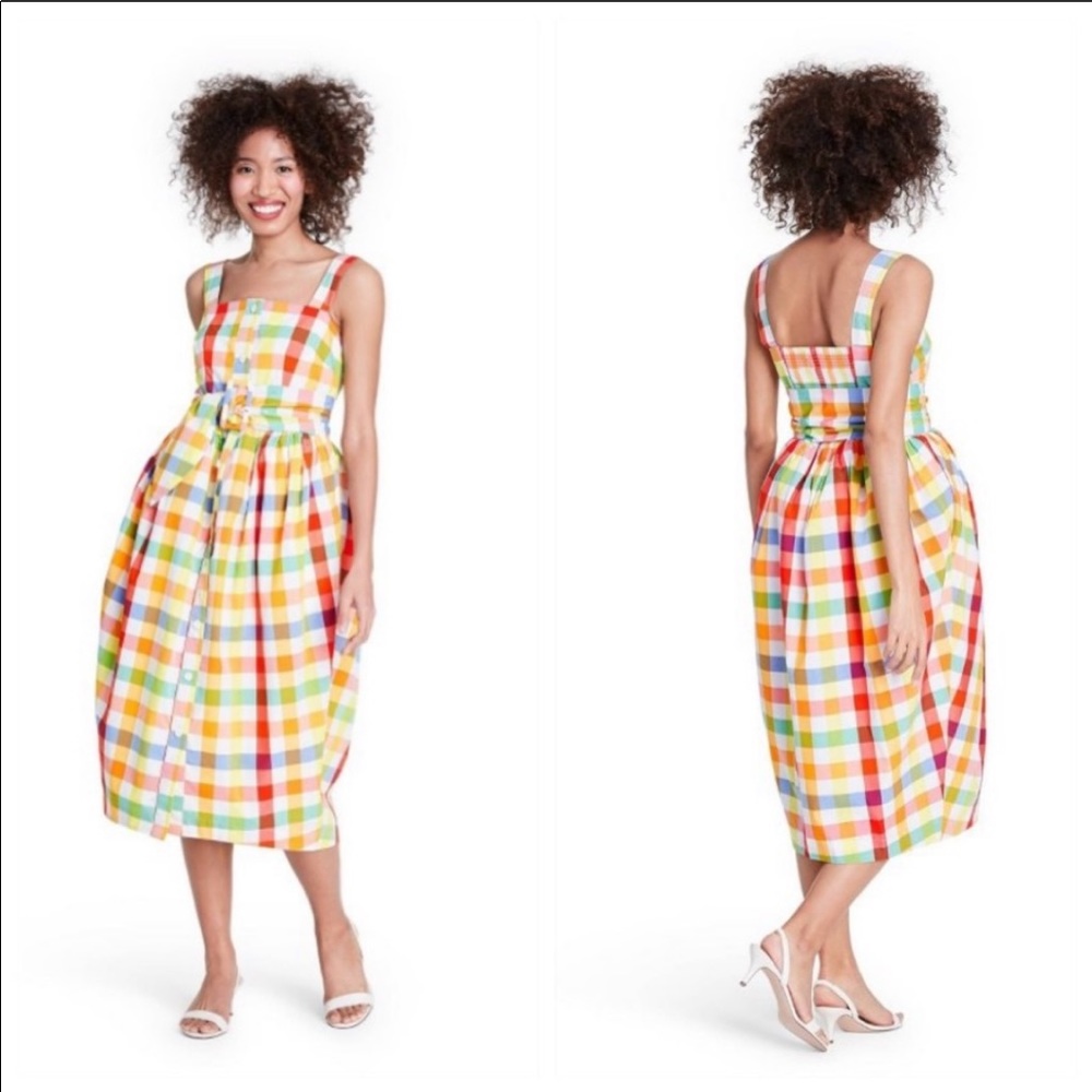 Sleeveless Multi-Color Gingham Midi Dress